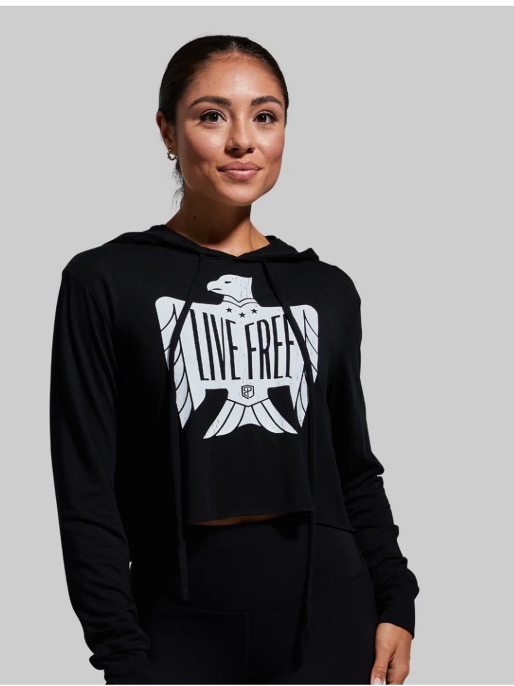 Born Primitive Live Free Black Cropped Hoodie -T-shirt Size M
